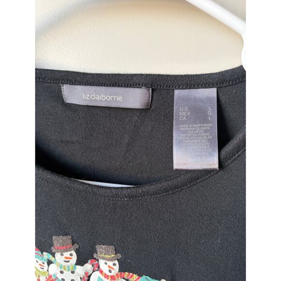 Liz Claiborne Cotton Tis the Season Christmas Caroling Snowman Long Sleeved Top - Picture 3 of 3